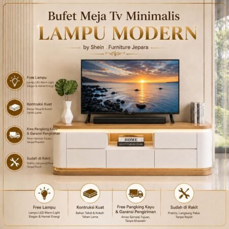 Meja TV Lampu LED Minimalis Elegan Jepara
