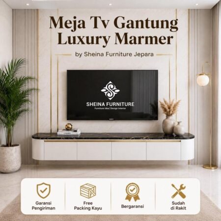 Meja TV Gantung Marmer Premium List Gold Jepara